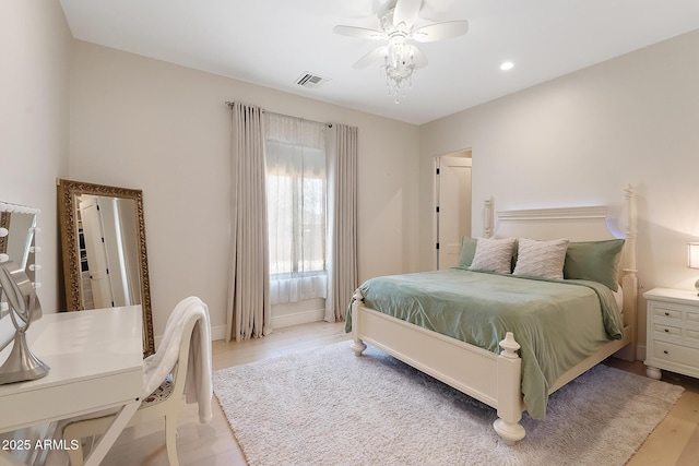 39419 N 7th Ave, Phoenix, AZ 85086 - bedroom with light wood-style flooring, a ceiling fan, baseboards, and recessed lighting