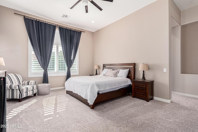 bedroom featuring ceiling fan and carpet flooring