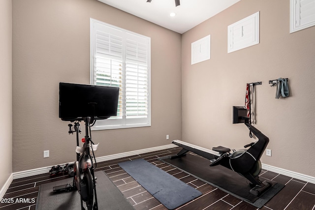 exercise area with ceiling fan