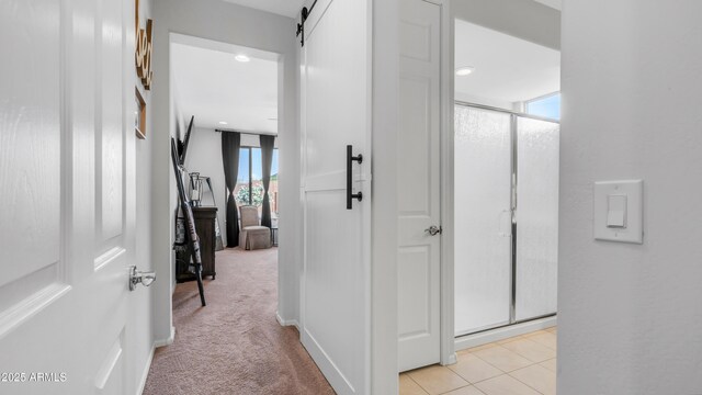 27636 W Runion Dr, Buckeye, AZ 85396 - corridor with a barn door and light carpet