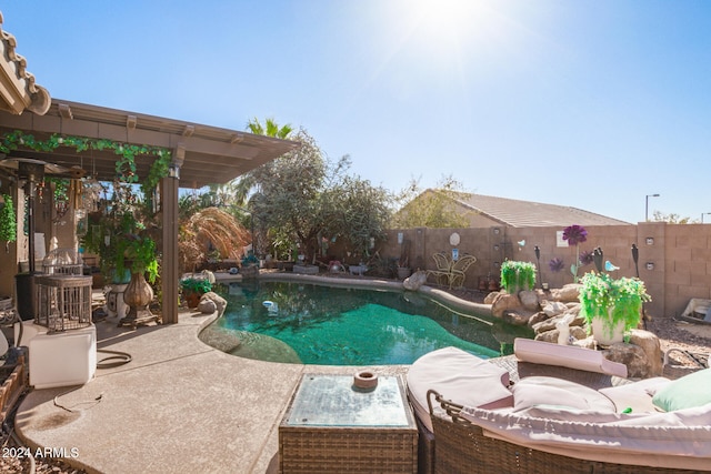 view of swimming pool with a patio