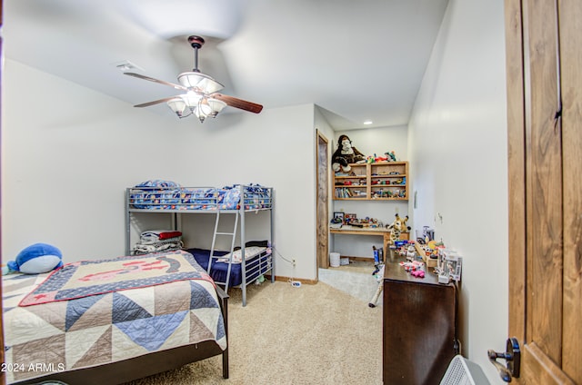 bedroom featuring carpet floors and ceiling fan