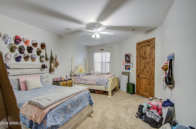 bedroom with carpet and ceiling fan