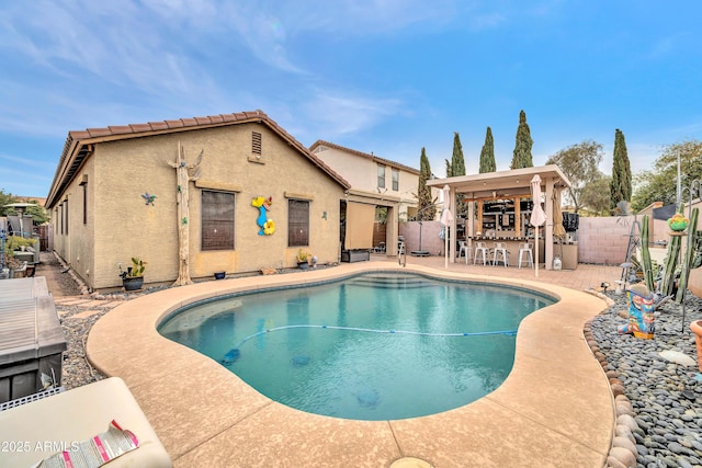 view of pool with a patio area and an outdoor bar