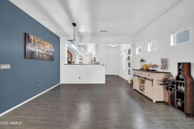 living room with dark wood-type flooring