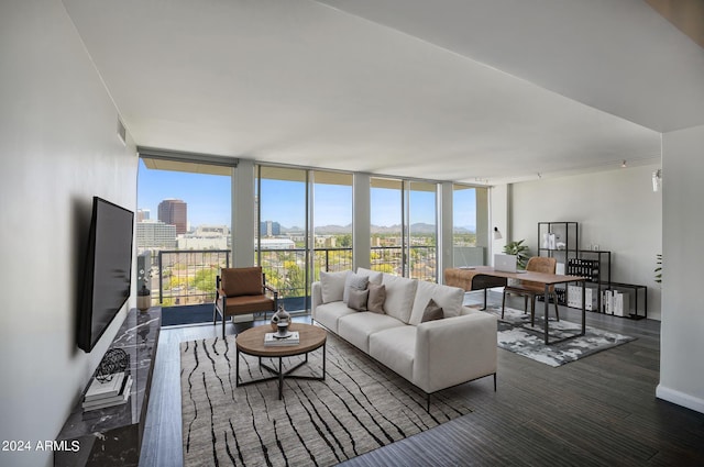 living room featuring floor to ceiling windows