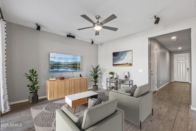 living room with ceiling fan