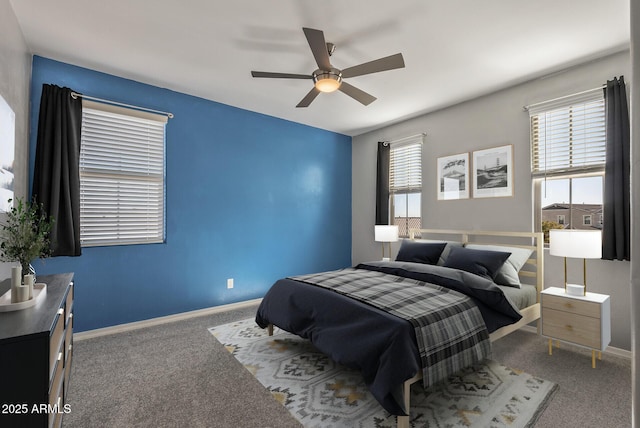 bedroom featuring ceiling fan and carpet flooring