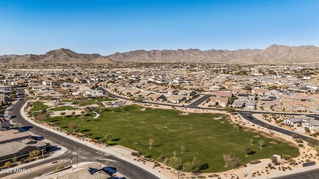 drone / aerial view featuring a mountain view