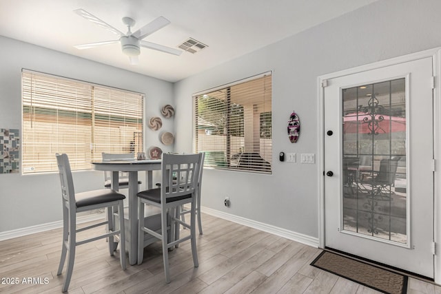 337 E Clairidge Dr, San Tan Valley, AZ 85143 - dining space with a wealth of natural light, visible vents, light wood-style flooring, and baseboards