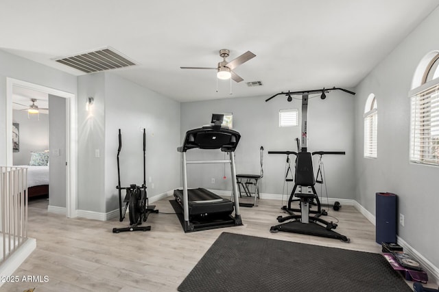 337 E Clairidge Dr, San Tan Valley, AZ 85143 - workout room featuring light wood-style floors, a healthy amount of sunlight, visible vents, and baseboards