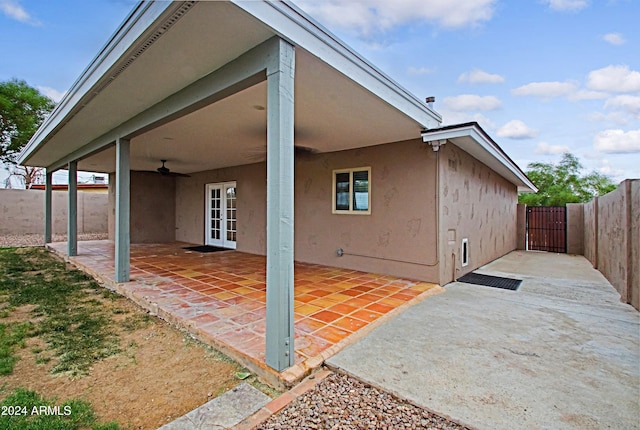 back of house featuring a patio, french doors, and ceiling fan