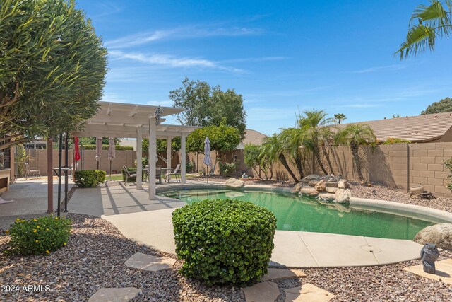 view of pool with a patio and a pergola