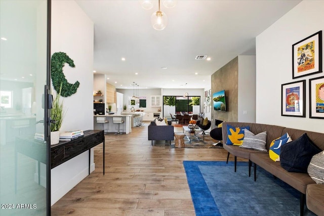 living room with light wood-type flooring