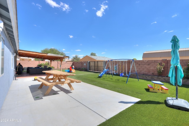 view of patio / terrace featuring a playground