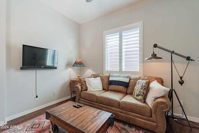 living room featuring dark hardwood / wood-style floors