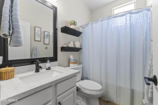 6213 W Gambit Trl, Phoenix, AZ 85083 - bathroom with toilet, vanity, and a shower with shower curtain