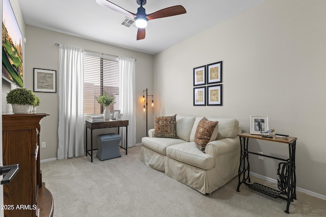 6213 W Gambit Trl, Phoenix, AZ 85083 - living area featuring carpet, a ceiling fan, baseboards, and an office area