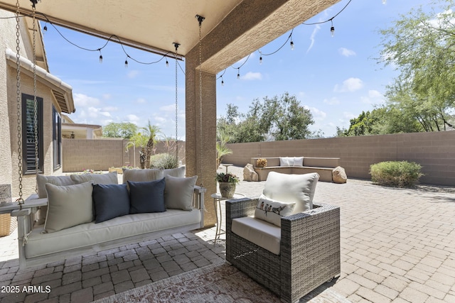 6213 W Gambit Trl, Phoenix, AZ 85083 - fenced backyard with a patio area and outdoor lounge area
