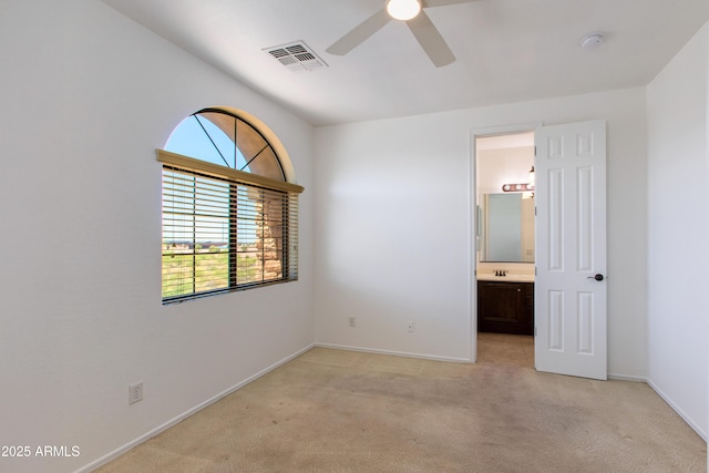 3030 N Saranac, Mesa, AZ 85207 - unfurnished bedroom with light carpet, ensuite bath, and ceiling fan
