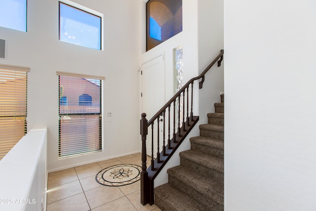 3030 N Saranac, Mesa, AZ 85207 - tiled foyer entrance with a towering ceiling and stairway