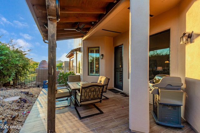 view of patio with ceiling fan