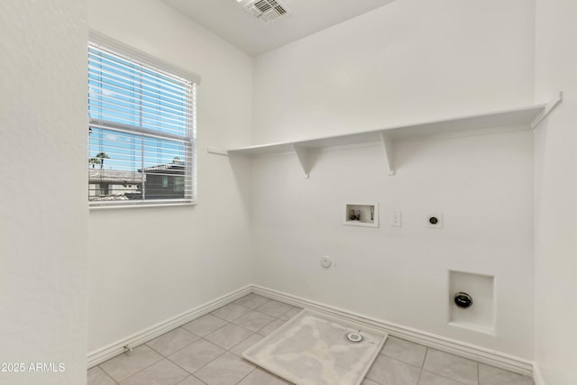 laundry room with hookup for a washing machine, visible vents, gas dryer hookup, laundry area, and electric dryer hookup