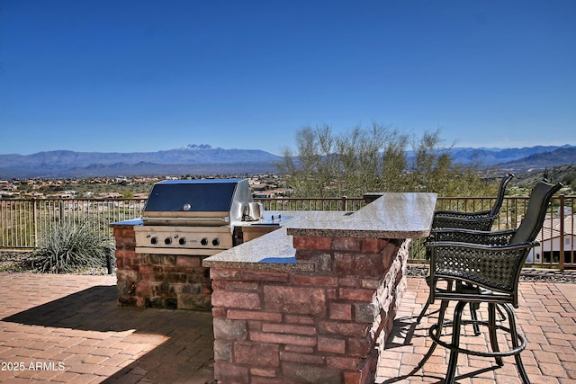 10841 N Mountain Vista Mtn, Fountain Hills, AZ 85268 - view of patio featuring area for grilling, a mountain view, and fence
