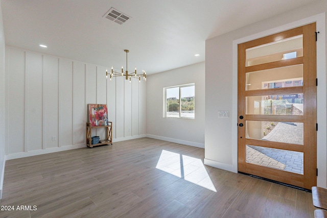 3909 S Veronica Ln, Gold Canyon, AZ 85118 - foyer with visible vents, baseboards, an inviting chandelier, light wood finished floors, and recessed lighting