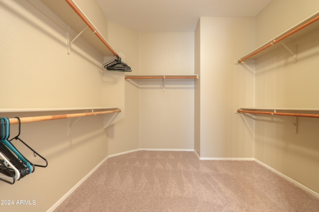 walk in closet with light colored carpet