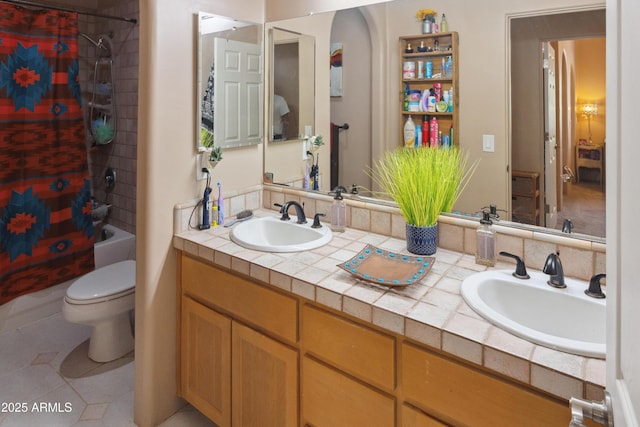 40834 N 26th St, Cave Creek, AZ 85331 - bathroom with double vanity, toilet, and shower / bath combination with curtain