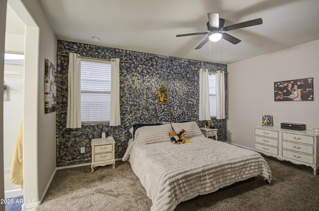 bedroom with carpet flooring and ceiling fan