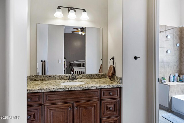 1008 E Mano Dr, New River, AZ 85087 - full bathroom with a bath, ceiling fan, vanity, and tiled shower