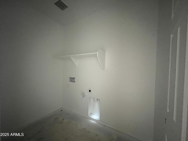 clothes washing area with laundry area, hookup for a washing machine, visible vents, and hookup for an electric dryer
