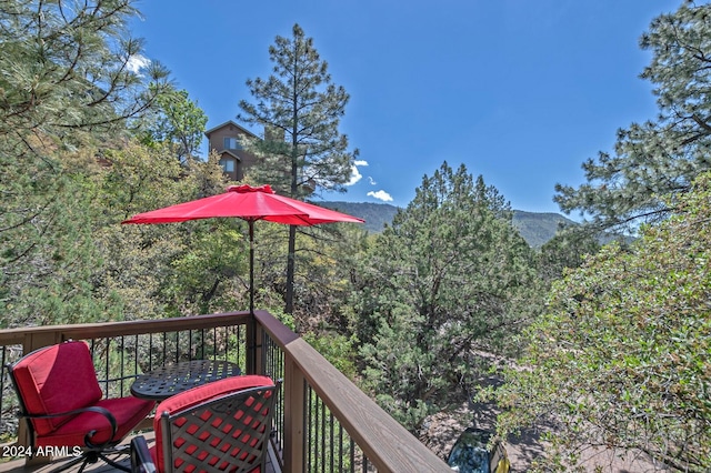 deck featuring a mountain view