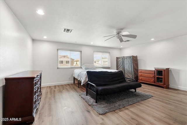 462 W Myrtle Dr, Chandler, AZ 85248 - bedroom with light wood-style flooring, baseboards, ceiling fan, and recessed lighting