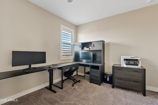 home office with light colored carpet