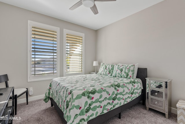 bedroom featuring ceiling fan and carpet floors