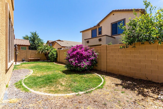 view of yard with a fenced backyard