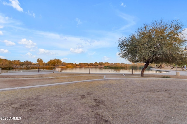 view of yard with a water view