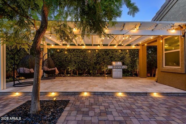 view of patio / terrace with area for grilling and a pergola