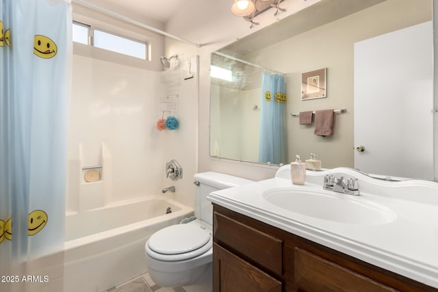 1409 S Revere, Mesa, AZ 85210 - full bathroom with shower / bath combo with shower curtain, vanity, and toilet