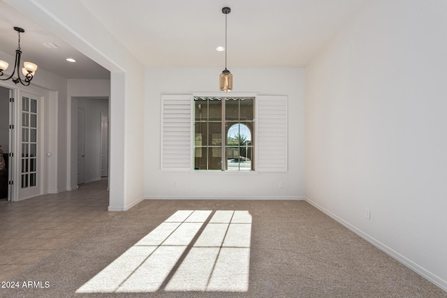 11122 E Tripoli Ave, Mesa, AZ 85212 - unfurnished dining area featuring a chandelier, carpet flooring, and recessed lighting