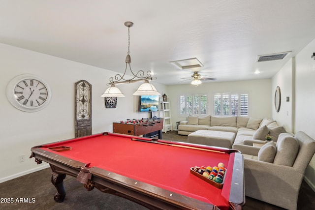 4735 E Harmony Cir, Mesa, AZ 85206 - game room with carpet floors, pool table, and a ceiling fan