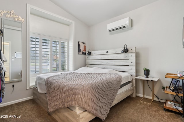 4735 E Harmony Cir, Mesa, AZ 85206 - carpeted bedroom featuring a wall mounted air conditioner and lofted ceiling