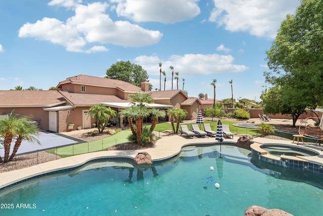 4735 E Harmony Cir, Mesa, AZ 85206 - view of pool featuring a patio area and a pool with connected hot tub