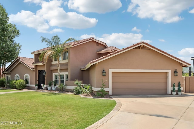 4735 E Harmony Cir, Mesa, AZ 85206 - view of front of house with an attached garage, concrete driveway, stucco siding, and a tile roof