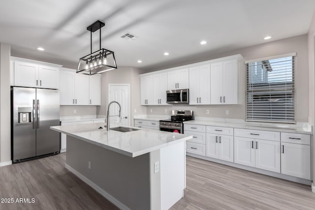 kitchen featuring stainless steel appliances, a sink, and white cabinetry