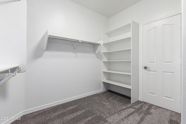 spacious closet featuring dark carpet