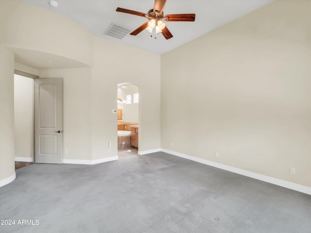 unfurnished bedroom with ceiling fan and carpet flooring